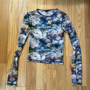 URBAN OUTFITTER FLOWER PATTERN MESH TOP